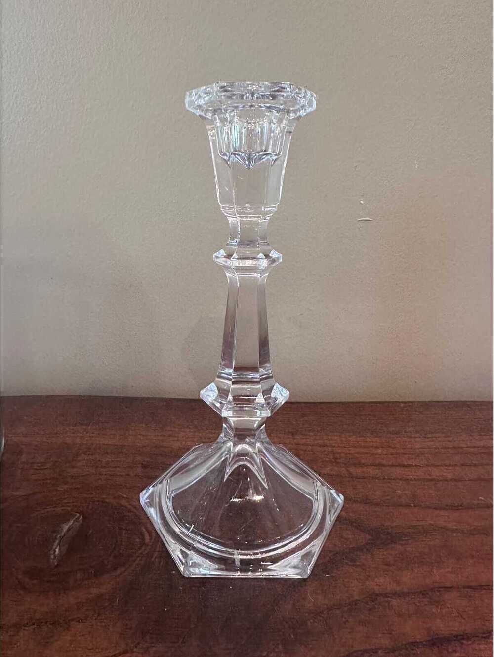 Vintage Clear Cut Crystal Hexagonal Geometric Candlestick Holder